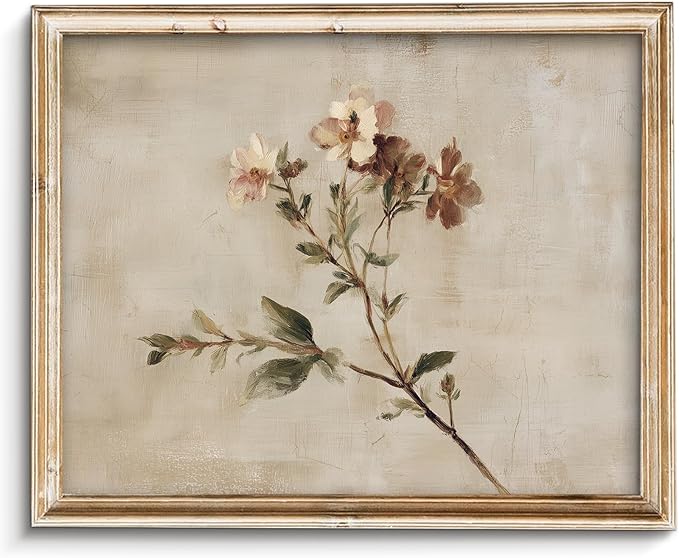 Vodefoad Vintage Wildflower Art Print, Neutral Floral Decor, Rustic Botanical Wall Art, Farmhouse Style Flower Oil Painting, Minimalist Drawing Canvas Wall Decor for Gallery Home Bedroom Farmhouse Bedroom - 8x10Inch Unframe