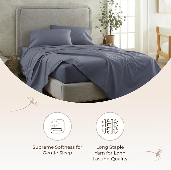 Organic Twin Fitted Sheet Only Deep Pocket - 100% Organic Cotton Sheets with Breathable 300 Thread Count Sateen Weave GOTS & Fairtrade Certified - Soft Fitted Bed Sheets Only (Mineral, Twin)