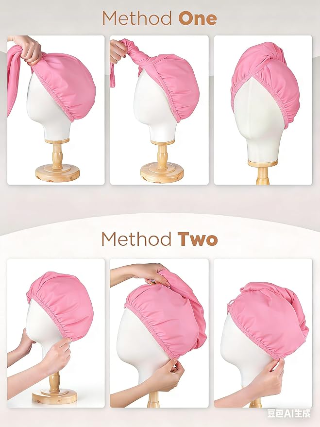 3 Pack Pink Microfiber Hair Towel Wrap with Bear Button, Super Absorbent Quick Dry Hair Turban for Women,Soft Hair Drying Cap for Long Thick Curly Hair, Shower Bath Travel Hair Wrap