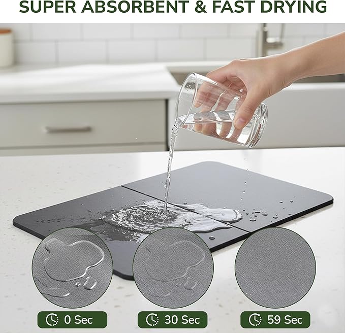 2-Panel Large Foldable Stone Drying Mat 24"x16" – Diatomaceous Earth Stone Dish Drying Mat, Ultra-Absorbent Stone Drying Mat for Kitchen, Collapsible Quick-Dry Countertop Protector for your Dishes