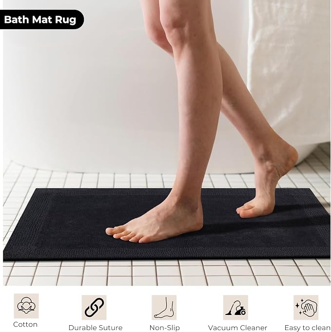 Bedding Craft 100% Cotton Bath Mat - Soft Hotel-Style Rectangular Bathroom Floor Rug - Plush, Water Absorbent Cloth Bathmat for Outside Bathtub/Shower, Machine Washable Cotton Bath Rug 21x34 Dk Grey
