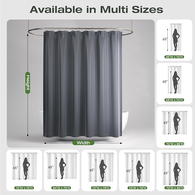 Gray Waterproof Shower Curtain Liner 70x74 Inches - Thick Polyester Fabric with Weighted Bottom, Heavy Duty Bathroom Liner for Shower Stall or Tub, Machine Washable