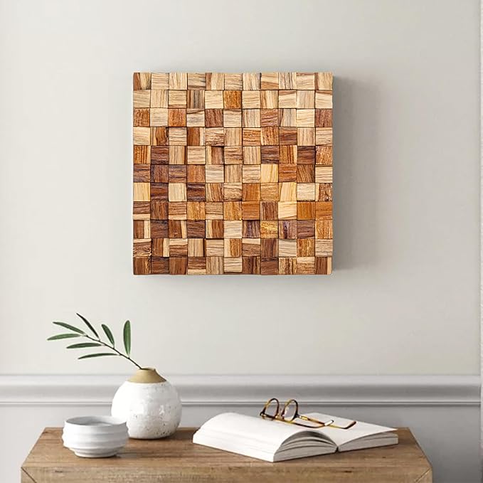 JOLLYMER Wood Wall Decor, Rustic Wooden Wall Art, Home Decorations for Living Room and Bedroom Aesthetic, Cubic, 13" x 13"