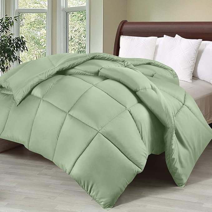 Utopia Bedding Twin Comforter Duvet Insert, Quilted Sage Green Comforter with Corner Tabs, Box Stitched Down Alternative Comforters Twin Size 64 x 88 inches