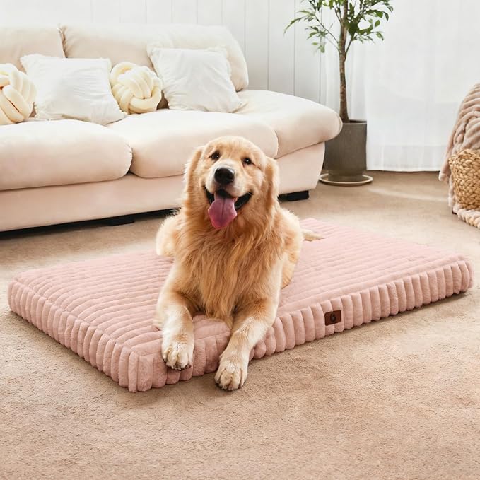 Extra Large Dog Bed for Crate, Orthopedic Dog Bed with Waterproof Lining, Soft Short Plush Surface & Egg Crate Foam, Machine Washable Pet Bed with Removable Cover & Anti Slip Bottom