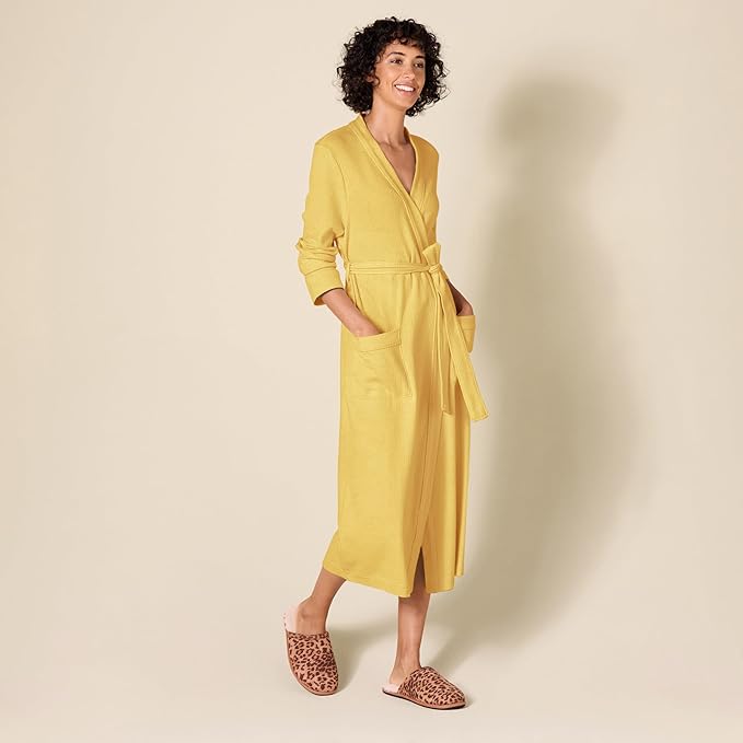 Amazon Essentials Women's Lightweight Waffle Full-Length Bath Robe with Pockets (Available in Plus Size)