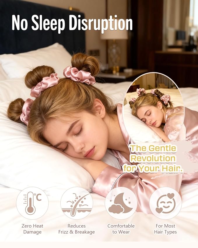 BONNET QUEEN Heatless Hair Curler Set (3Pcs), Heatless Curls Overnight with Satin Hair Rollers for Women, Cream Pink (For Short Hair)