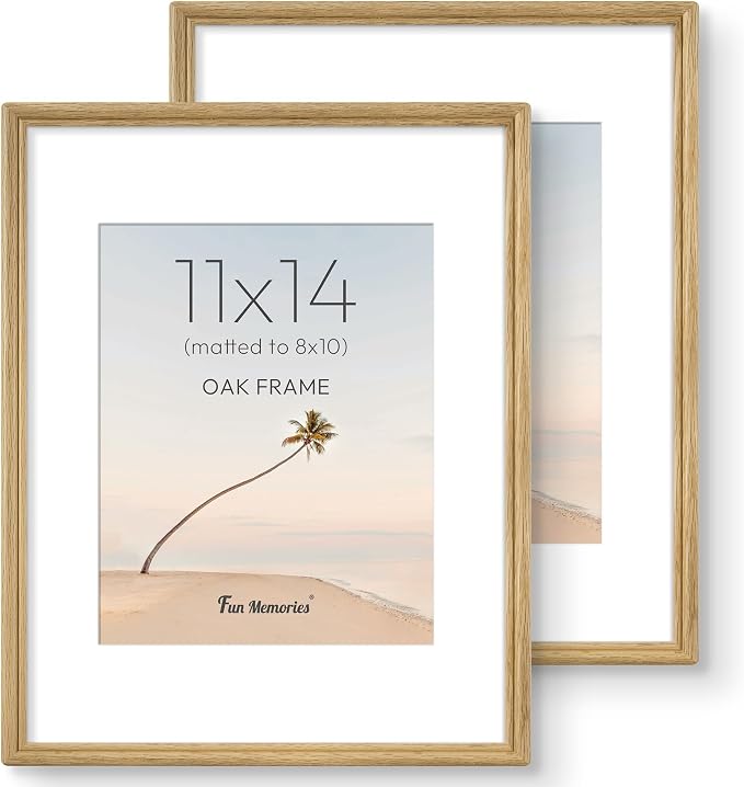 11x14 Picture Frame with Mat for 8x10, USA-Sourced Oak Wood Handcrafted Rounded Corner with HD Tempered Glass, 11 x 14 Photo Frames Gallery Wall & Tabletop, Vertically or Horizontally, 2 Pack