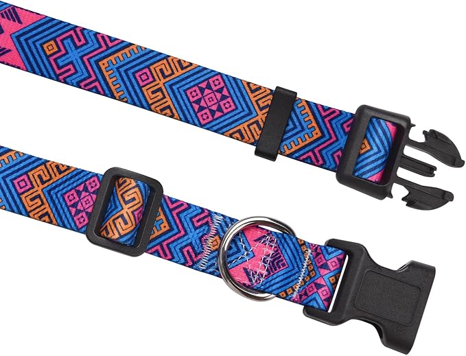 MarukoPet Dog Collar, Adjustable for Small Medium Large Dogs Puppy, Cute Design with Bohemia Floral Tribal Geometric Patterns Boys Girls Dog Collar(Orange Ethnic Style-XS)