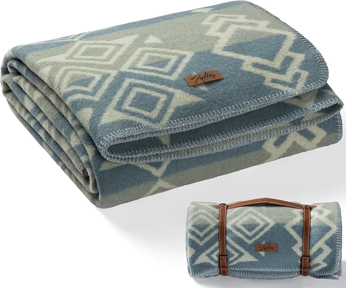 Molithe 100% Wool Blanket, 62" x 86", Warm, Thick, Washable, Military | Great for Camping, Outdoors, Sporting Events, Survival Kits Sky Blue