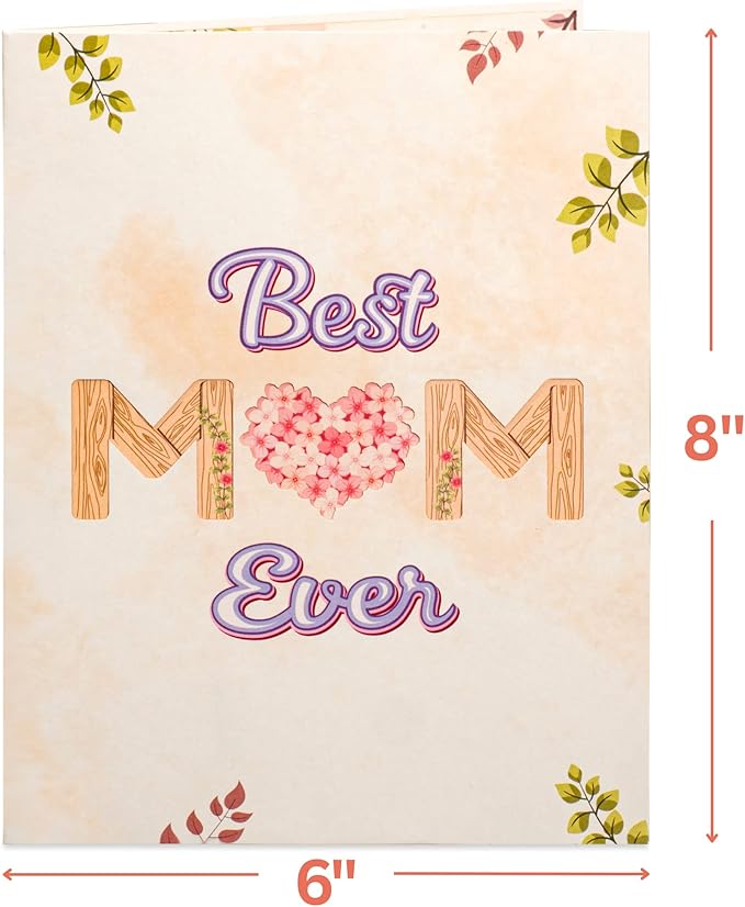 Paper Love Frndly 3D Mothers Day Pop Up Card, Best Mom Ever, For Mother, Wife, Anyone - 100% Recycled and Eco-Friendly - 8" x 6" Cover - Includes Envelope and Note Tag