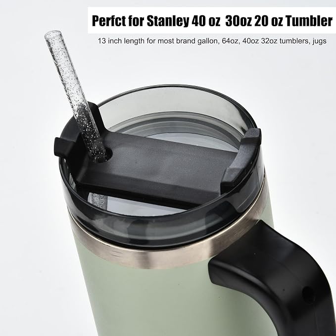 ALINK 12-Pack Reusable Glitter Straws, 13 in Extra Long Hard Plastic Clear Tumbler Straws for Stanley Owala 40 oz Tumbler, 1 Gallon Jug, 64/32 oz Tall Bottles, Starbucks with Brush
