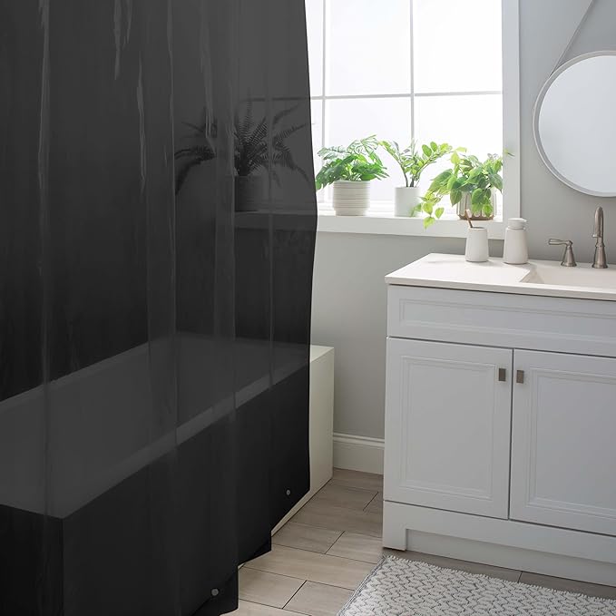 Bath Bliss Heavy Shower Curtain Liner, 12 Rust Resistant Metal Grommets, 3 Weighted Magnet Hem, Black