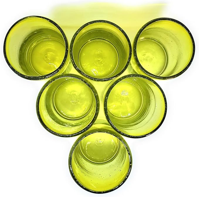 Solid Yellow 14 oz Drinking Glasses (set of 6), Recycled Glass, Lead-free, Toxin-Free (14oz Drinking)