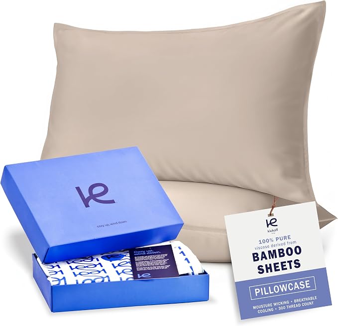 Kickoff Viscose Bamboo Pillowcase, King, Set of 2, 100% Organic Hidden Zippered Viscose Bamboo Pillow Case King Size, Cooling Pillow Cover for Hot Sleepers (20"x40", Iced Latte)
