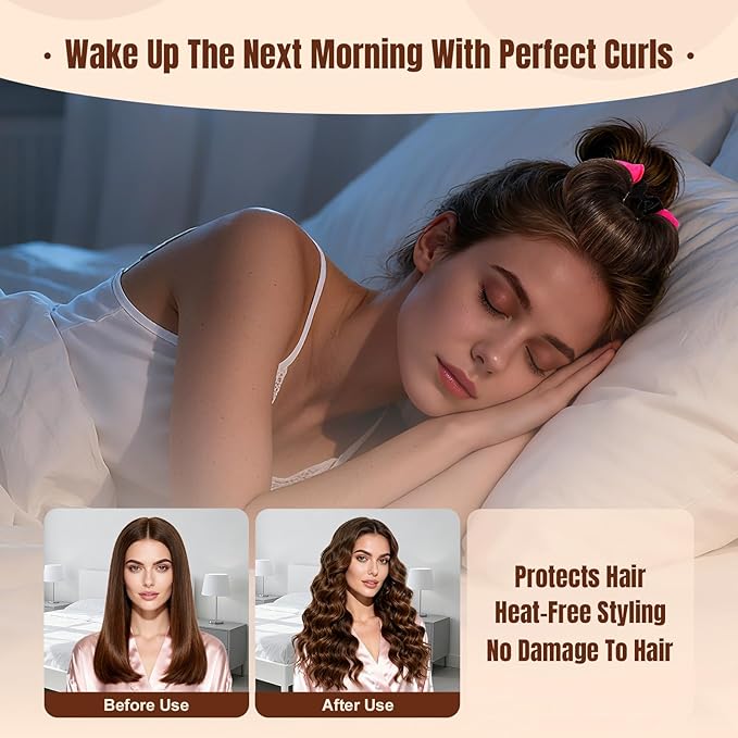 BLAAROOM Overnight Heatless Hair Curler, Upgraded with Hair Pad Grippers Satin Jumbo Flexi Blowout Curls Rods, 3pcs No-Heat Styling Tools Curling Rod to Sleep in for All Hair Types - Rose Red
