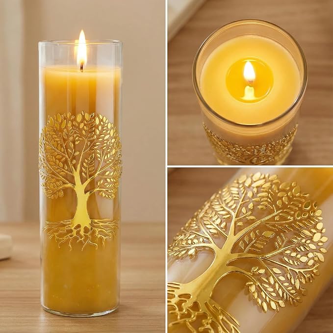 The Tree of Life Pure Beeswax Candles, Single Glass Pack -160-Hour Burn Time, Clean Burning Long-Lasting Eco-Friendly Candle for Meditation, Prayer & Gift Giving
