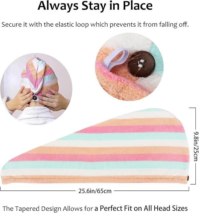 AuroTrends Microfiber Hair Towel 2Pack, Hair Towel Wrap for Women/Kids- Super Absorbent Soft Microfiber Towel for Hair, Hair Drying Towels for Long/Thick/Fine/Curly Hair (Set of 2, Rainbow) | Super Absorbent & Soft, Frizz-Free Drying, for Long/Thick/Fi...