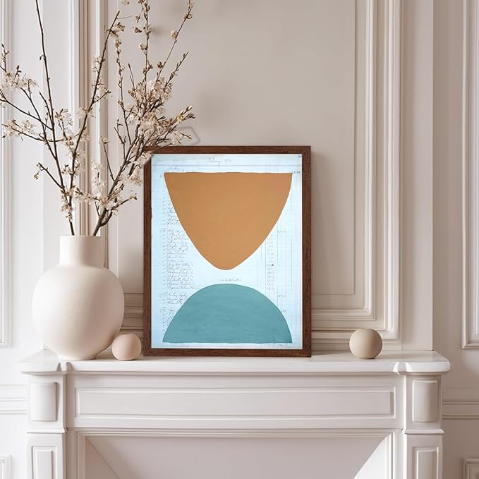 Monem Art Abstract Ledger Paper Geometric Print - Modernist Organic Shapes Art Poster - Wall Decor for Office, Living Room or Studio - 8x10 Brown Framed Wall Art by Renee Stramel