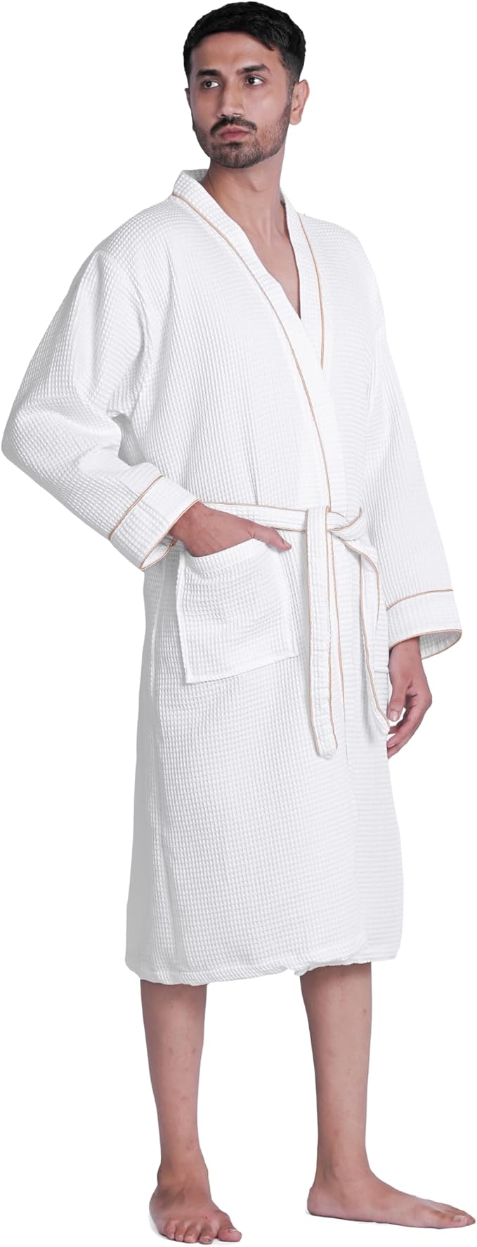 Looperry Unisex White Waffle Bathrobe (1 Piece) Luxurious & Lightweight Shower Robe in Organic Cotton Poly Blend