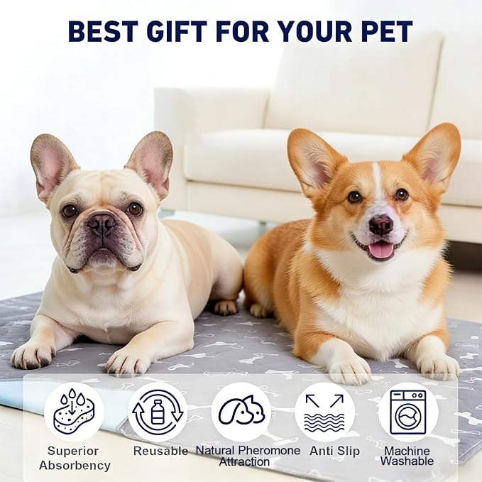Puppy Pads with Pheromones, Washable Pee Pads for Dogs Potty Training, Reusable Dog Mat with Pet Hair Removal Gloves for Playpen, Crate, Whelping Box (Brown,L)