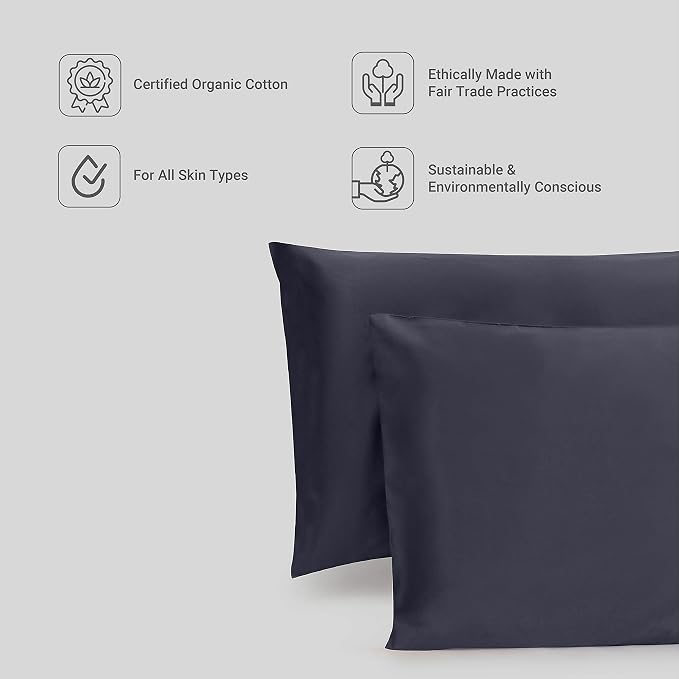 Fabdreams 100% Organic Cotton King Pillowcases | 400 Thread Count | Luxury Hotel Collection | GOTS Certified Long Staple Cotton | Soft & Smoother Than Egyptian Cotton | Set of 2-20" x 40" | Dark Gray