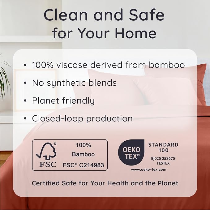 Bambaw 100% Viscose Derived from Bamboo Pillowcases Standard Size – Set of 2 Cooling Pillow Cases Standard Size, Breathable & Soft Pillow Case with Envelope Closure, Anti Acne Pillowcase (Terracotta)