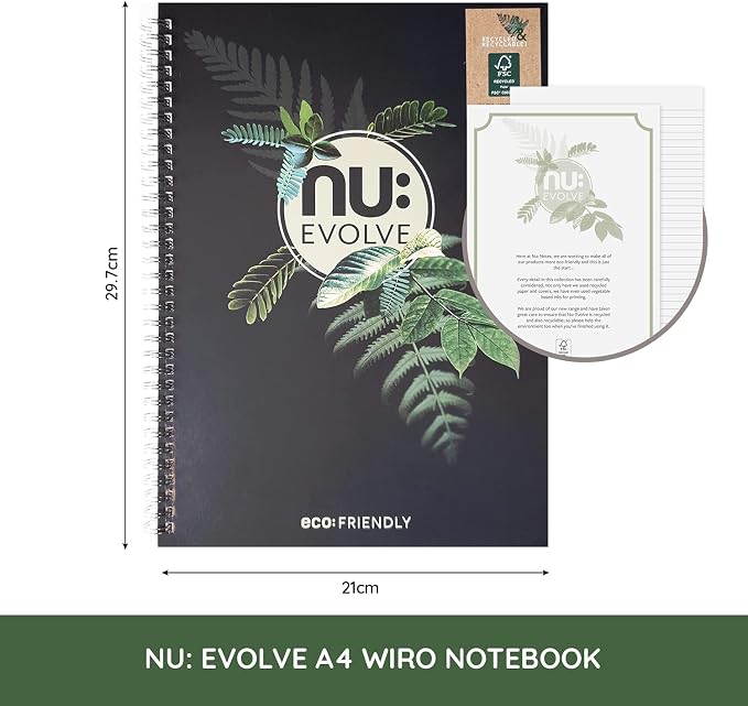 Nu Notebooks - Evolve Range - Recycled Notebook - A4 Notebook - Wirebound Notebook - Stationery Notebooks - Professional Notepad - 120 Pages