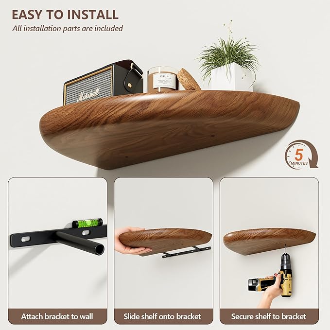Solid Walnut Floating Shelves for Wall 15.7 Inch Set of 2, Live Edge Wall Mounted Shelf,Rustic Farmhouse Wooden Floating Shelf,Wood Wall Shelves for Bathroom Living Room,Bedroom,Kitchen