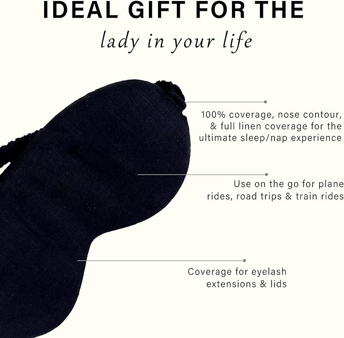 Eye mask Pure Linen Sleep Mask with Elastic Band, No Pressure On Eyes,Side Sleeper Eye Cover Organic Cotton Core Blindfold,Napping & Yoga Travel Essentials (Black)
