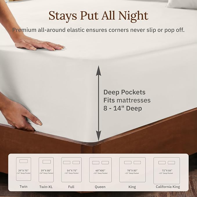 California Design Den Twin XL Sheet Set - 100% Organic Cotton, Soft and Lightweight Sateen Bed Sheets Twin XL, Deep Pockets, Durable Bedding - Soft Cream