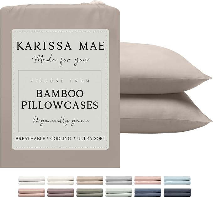 KARISSA MAE Pure Viscose from Bamboo Queen Size Pillowcase Set | 100% FSC Certified | Luxuriously Soft | Cooling | [Dune]