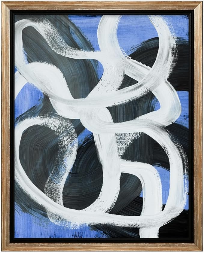 Monem Art Bold Blue Brushstroke Abstract Print - Modern Textured Line Art Poster - Wall Decor for Living Room, Bedroom or Office - 8x10 Silver Framed CANVAS Wall Art by Mareike Bohmer