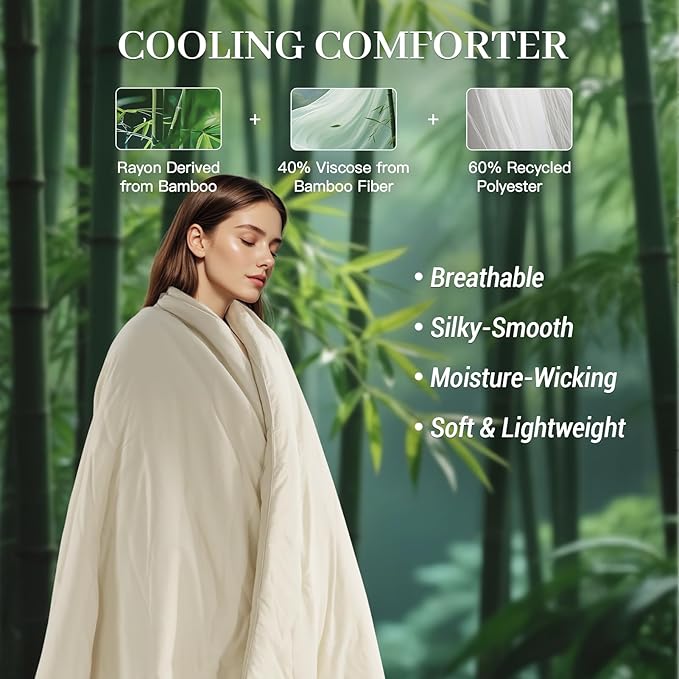 NEXHOME PRO 100% Viscose Derived from Bamboo Comforter Twin Size - Cooling & Moisture-Wicking Bedding Blanket - All Season Lightweight Design - Natural Organic Twin Duvet Insert