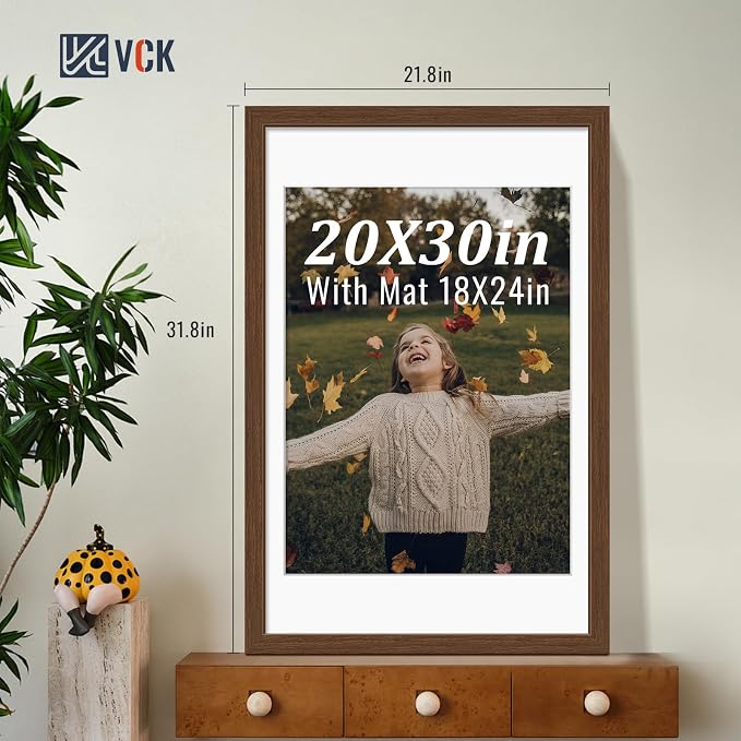 VCK 20x30 Frames Brown 3 Pack, Wide Border Wood, Display 18x24 Picture Photo with Mat or 20 x 30 without, for Home, Office, Gallery, Woodgrain Series, Wall Hanging