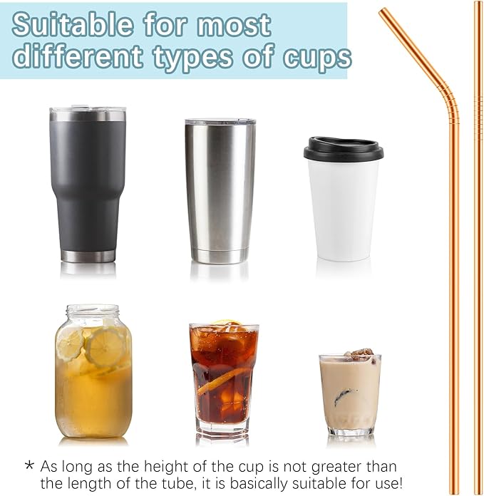 27 Pack metal straws reusable,12 Straight +12 Bent 3 Pcs Cleaning Brushes Included,stainless steel straws for 20oz and 30oz Tumblers Dishwasher Safe