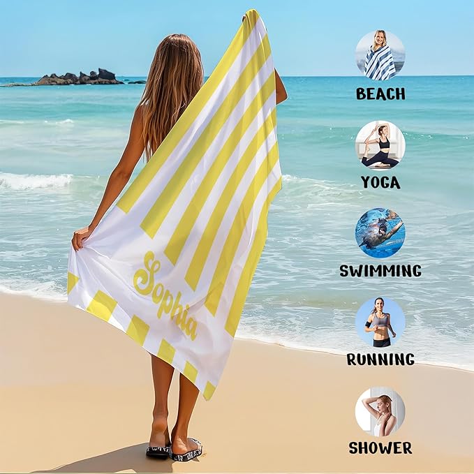 JML Personalized Beach Towel with Name, Custom Cabana Stripe Beach Towel, Customized Microfiber Pool Towel, Quick Dry & Absorbent Swim Towel for Adult,Anniversary, Birthday, Summer Holiday,Vacation