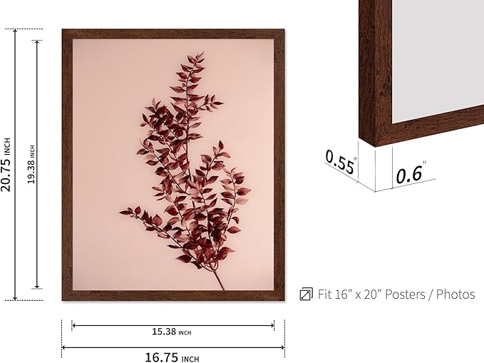 Monem Art Dried Red Botanical Branch Print - Minimalist Boho Nature Poster - Wall Decor for Living Room, Bedroom or Office - 16x20 Brown Framed Wall Art by Mareike Bohmer
