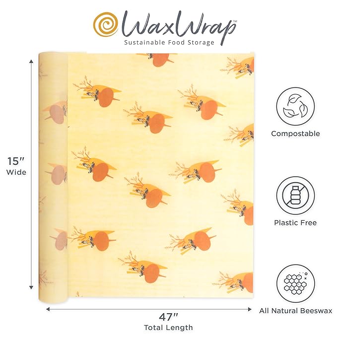 BAYU WaxWrap Beeswax Paper – 1.2M Beeswax Food Wraps – Organic Cotton Roll for Food Storage – Sustainable Eco-Friendly Plastic Alternative – Reusable and Durable – Adjustable Size