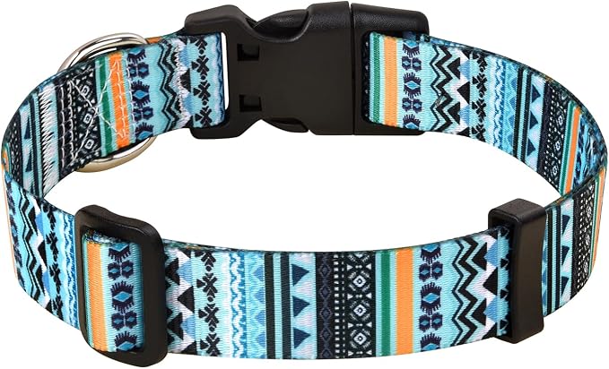MarukoPet Dog Collar and Leash Set, Adjustable for Small Medium Large Dogs Puppy, Cute Design with Bohemia Floral Tribal Geometric Patterns Boys Girls Dog Collar(Green Bohemia Set,M)