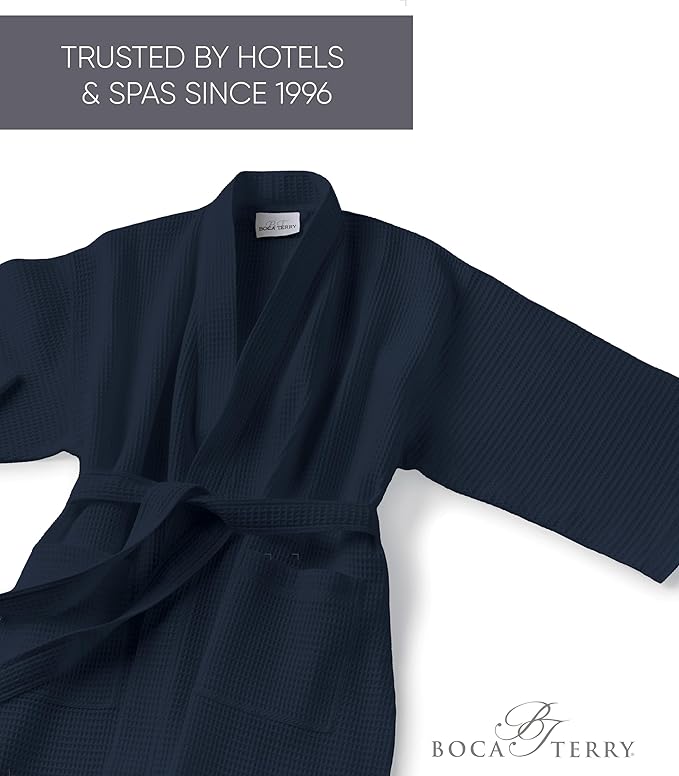 Waffle Robe for Women by BOCA TERRY, Soft Cotton Spa Robes for Summer, Lightweight Knit Waffle Bathrobe, Kimono Bathrobes