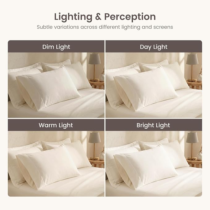 BIOWEAVES 100% Organic Cotton Pillow Cases 300 Thread Count Soft Sateen Weave GOTS Certified – Standard/Queen Size, Set of 2, Natural