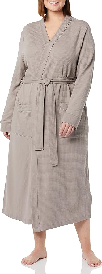 Amazon Essentials Women's Lightweight Waffle Full-Length Bath Robe with Pockets (Available in Plus Size)