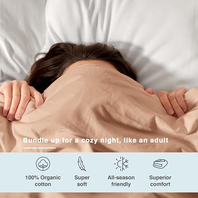 Fabdreams GOTS Certified 100% Organic Cotton Duvet Cover Queen Size - 400 TC Sateen - Soft - Silky - Button Closure - Edge Ties - 1 Duvet Cover (90"x92")+2 Pillow Shams (20"x26") - Taupe