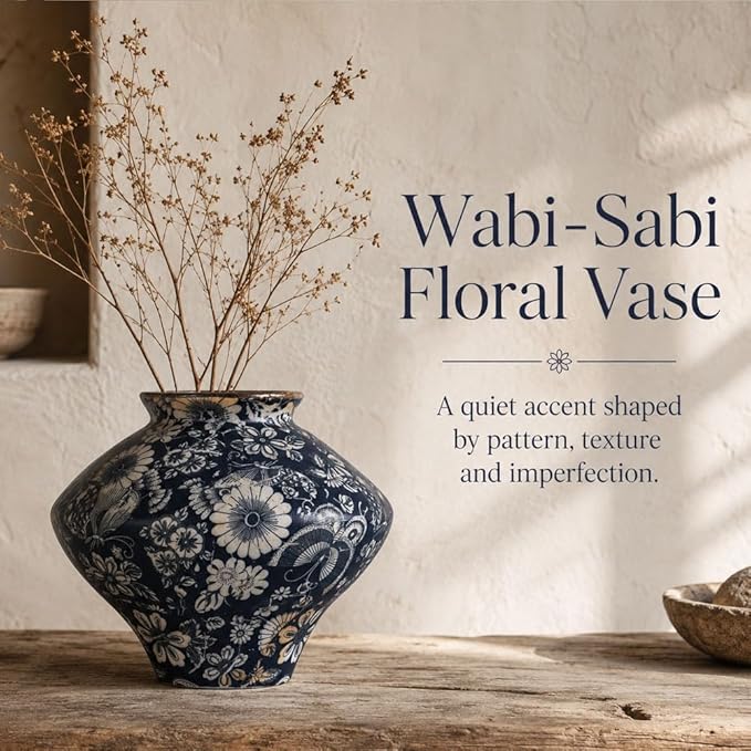 Wabi Sabi Rusty Vintage Vase, 6.3" Tall Wabi Sabi Decor Rustic Farmhouse Pottery Vase for Centerpiece, Textured Pottery Flower Vases for Home Decor, Table, Living Room, Bathroom, Kitchen (6.3 in)
