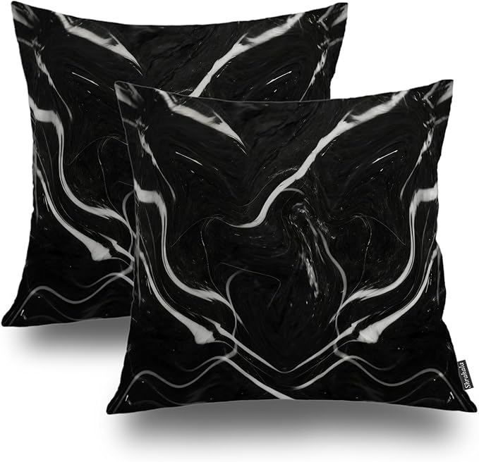 Shrahala Marble Black Decorative Throw Pillow Cover, Skin Black Marble Square Pillowcase Blended Double-Sided No Inserts for Bedroom Living Room Set of 2 (22 X 22 in)