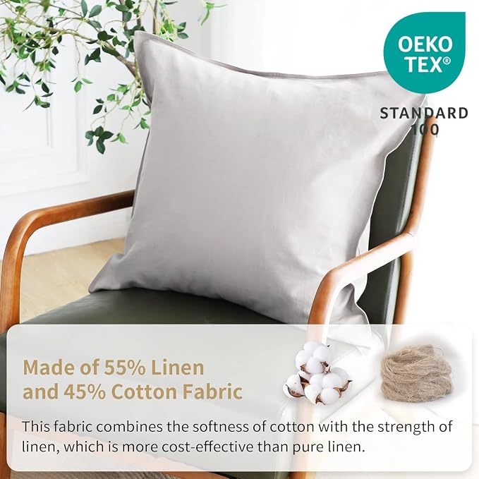 Simple&Opulence Linen Euro Shams Basic Style Solid Color 24x24 Inch Pack of 2 Flax Cotton Blend Decor Throw Pillow Covers Soft Breathable Farmhouse Pillow Shams - White