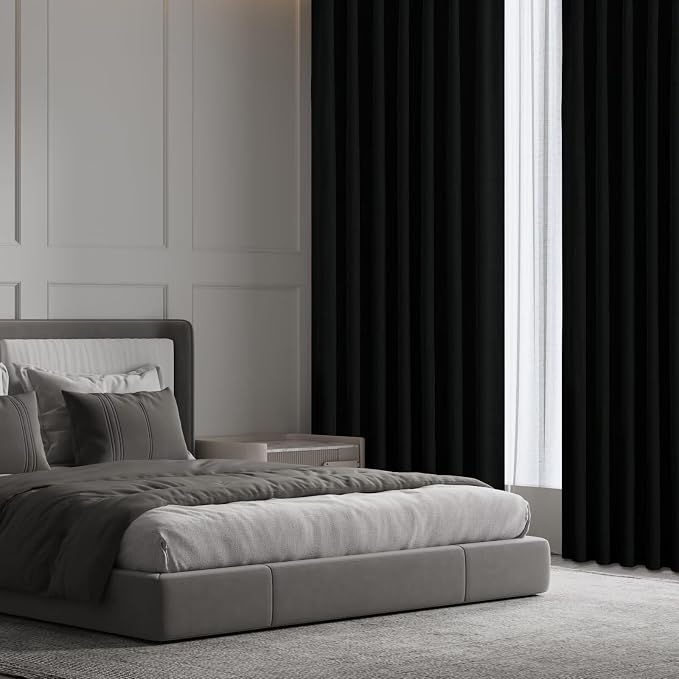 CUCRAF Linen 100% Blackout Curtains 84 Inch Length 2 Panels Set, Back Tab and Rod Pocket Curtain for Living Room Bedroom, Room Darkening Window Drapes Thermal Insulated, (37x84 inch, Black)