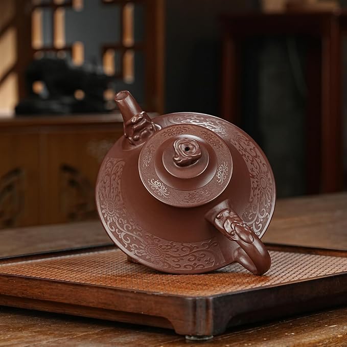 Zisha Teapot, Chinese Yixing Clay Handmade Tea Pot 9.5 Oz, Infuse Brew Kung Fu Loose Leaf Tea Maker (YunLu,Zini Purple Clay)