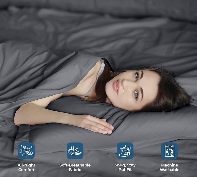 ROYALE LINENS 100% Organic Cotton Twin XL Sheet Set - Percale Weave - 3 Pieces Set - 1 Flat, 1 Deep Pocket Fitted Sheet and 1 Pillowcases - Grey Bed Sheets - Sábanas Twin XL - Crisp Cool (Grey)